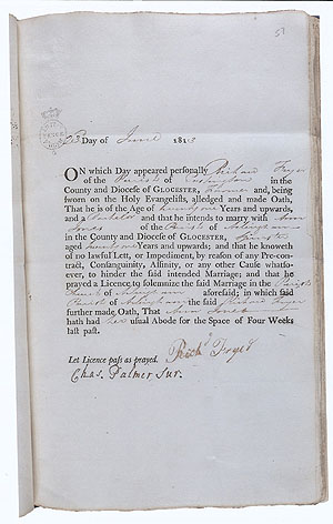 Richard Fryer & Ann Jones' Marriage Allegation dated 23 June 1813